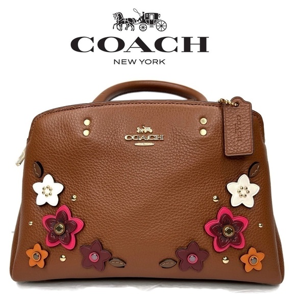 Coach Lillie Flower Floral Appliqué Rivet Brown Leather Crossbody Bag 2849 NWT - Picture 1 of 13